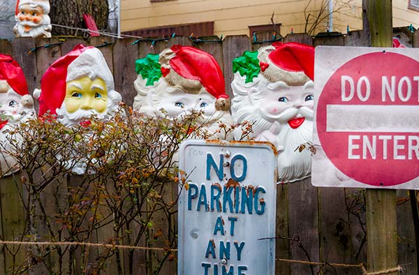 Tacky Santa signs and signs that say "No".
