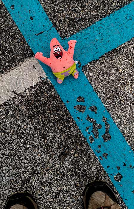Patrick Star doll lost in parking log - photo by Danny N. Schweers