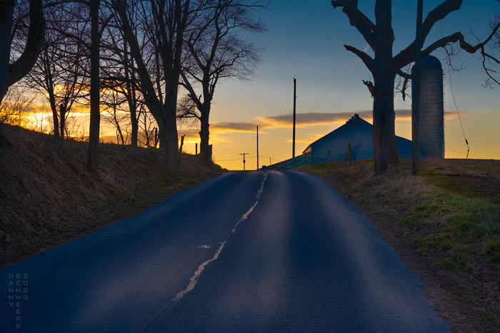 Country road at sunset in Chester County, Pennsylvania by Danny N. Schweers, copyright 2020