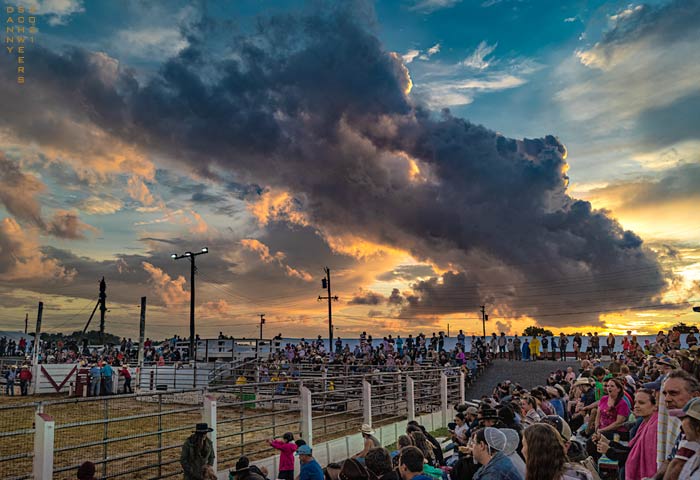 Sunset photo at Cowtown Rodeo, Pilesgrove, New Jersey copyright 2021 by Danny N. Schweers