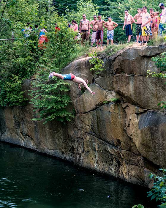 Photo of a man diving into Saint Peter’s Quarry, Pennsylvania, June 8, 2014, copyright Danny N. Schweers 2014